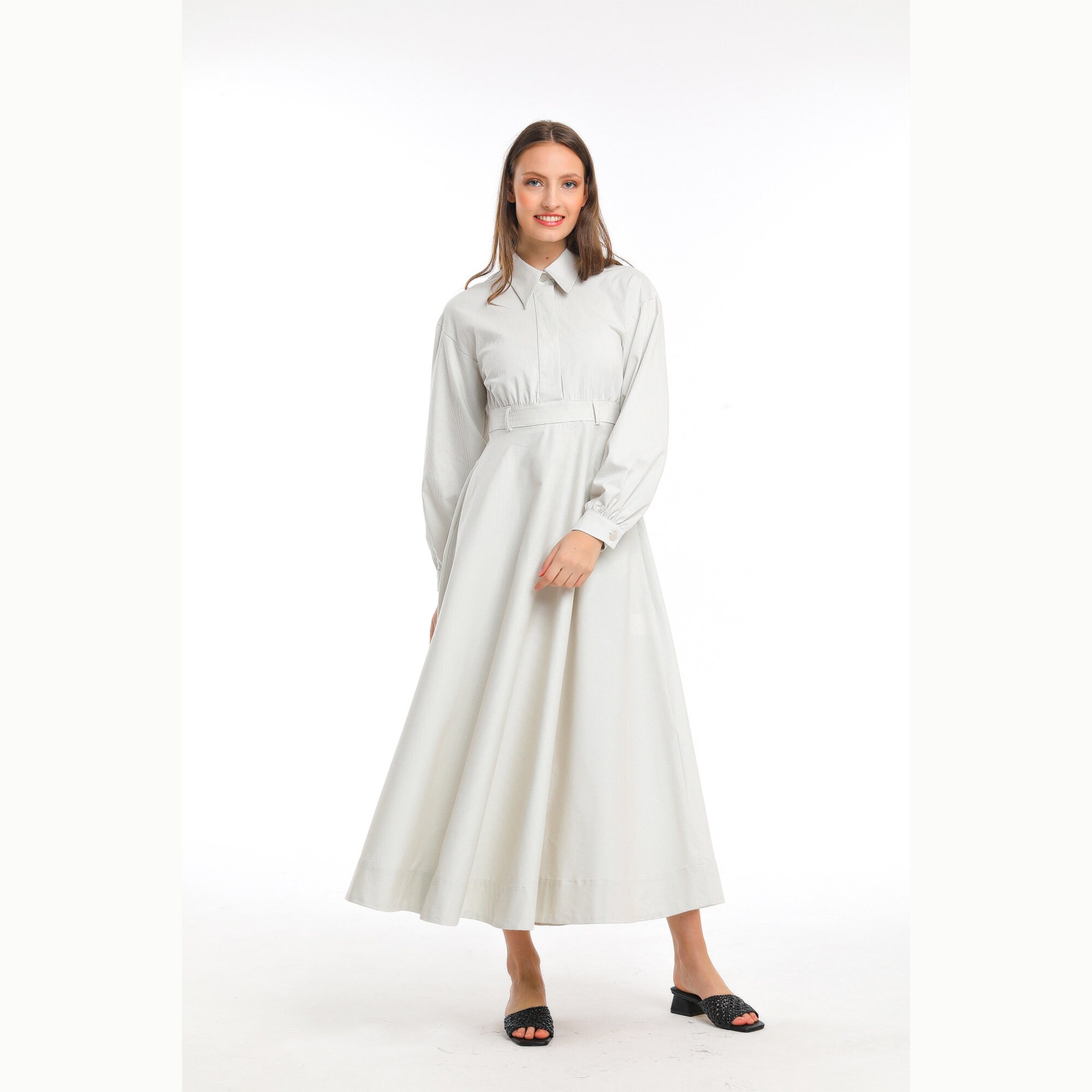 Ivory White Collared Maxi Shirt Dress 