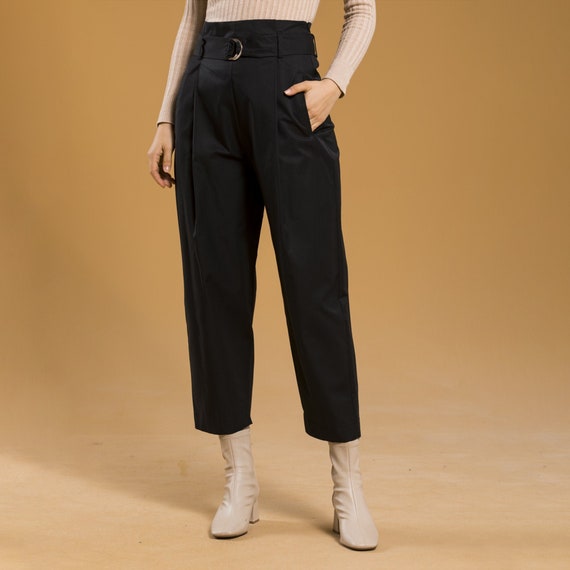 Metallic Shine High Waisted Belted Cargo Ankle Pant | Express