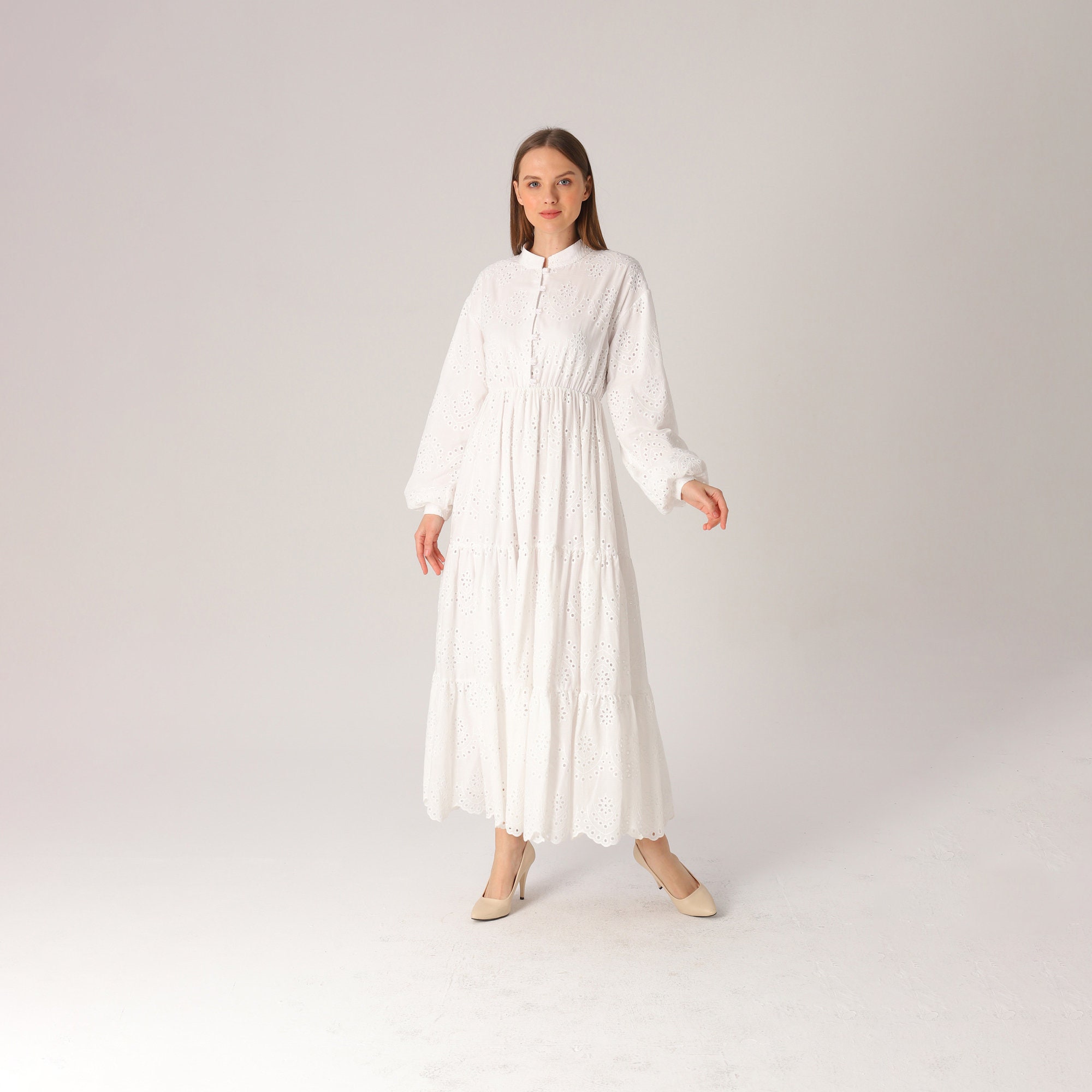 White Eyelet Dress, Long Sleeve Dress, White Cotton Dress, White Maxi Dress,  LDS Temple Dress, White Dress Modest, White Temple Dress -  Canada