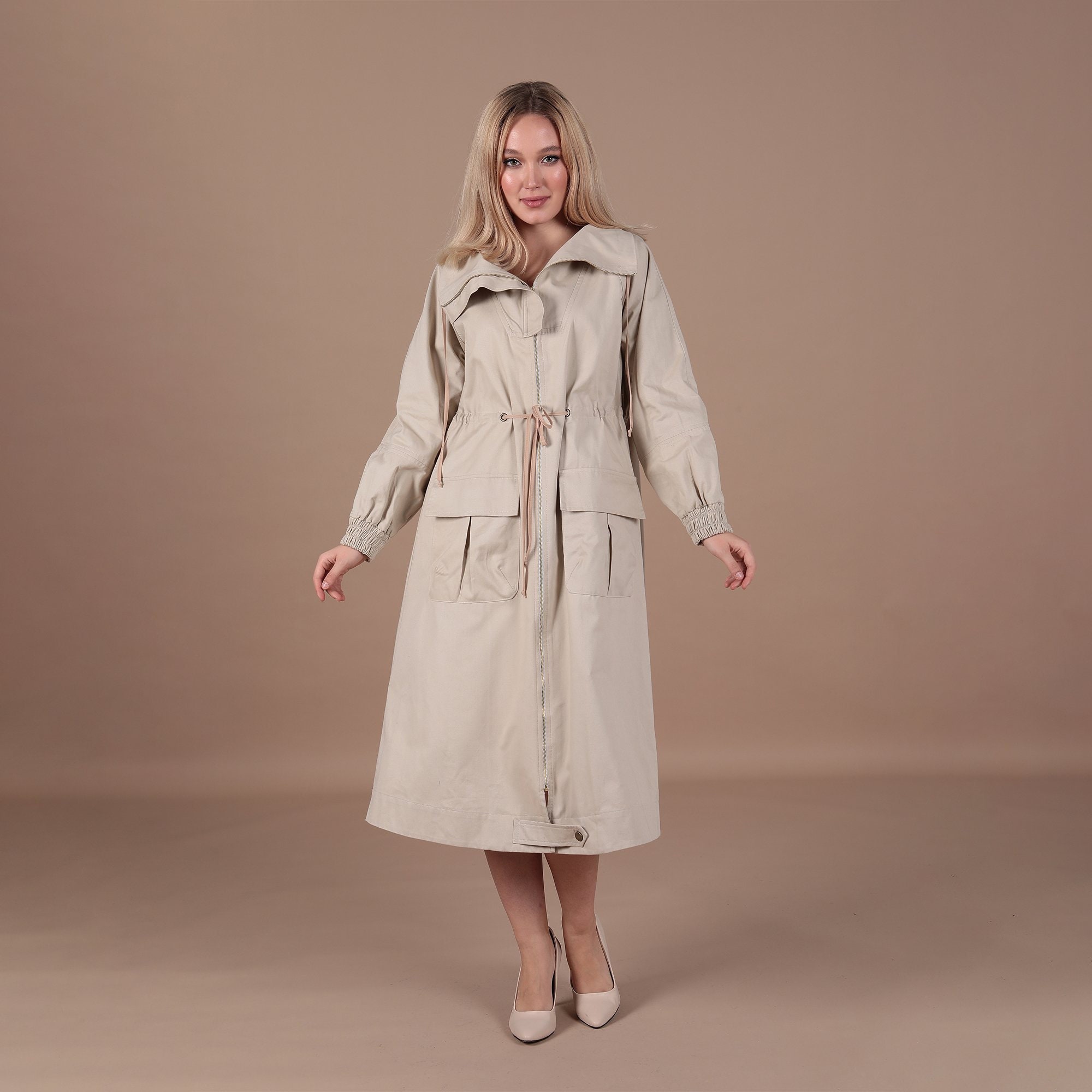 Women's Beige Trench Coat Long Trench 