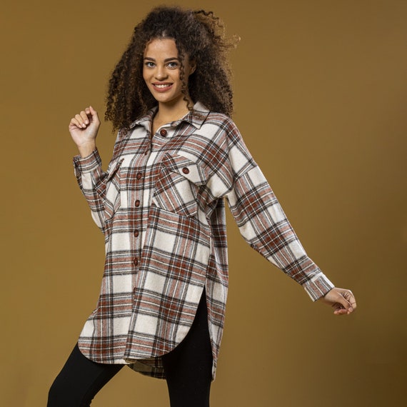 Loose plaid shirt womens Clearance
