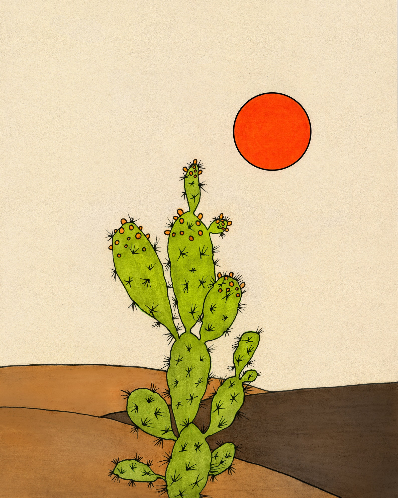 Cactus and Sun Illustration Digital Print 8x10 Etsy