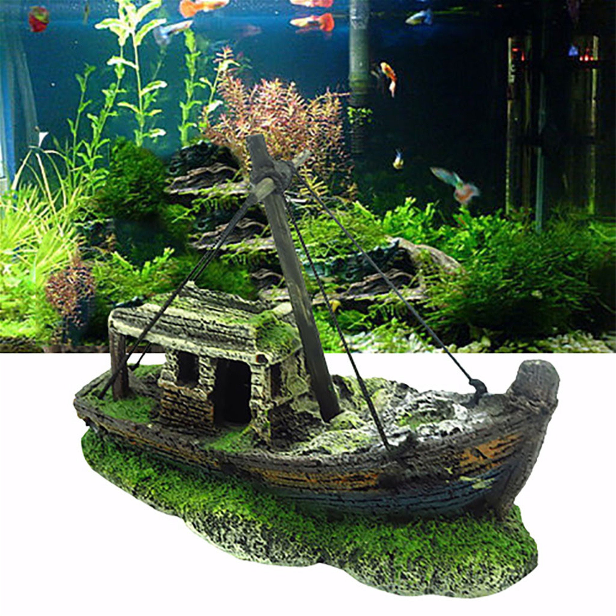 Aquarium Fish Tank Landscape Pirate Ship Wreck Ship Decor Etsy