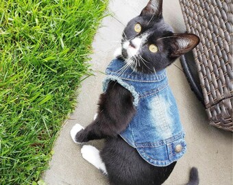 Denim Cat Clothes for Cats Fashion Cat Coat Jacket Warm Outfits Lovely Pet Cat Clothing Casual Jeans Outfits For Dogs Costume