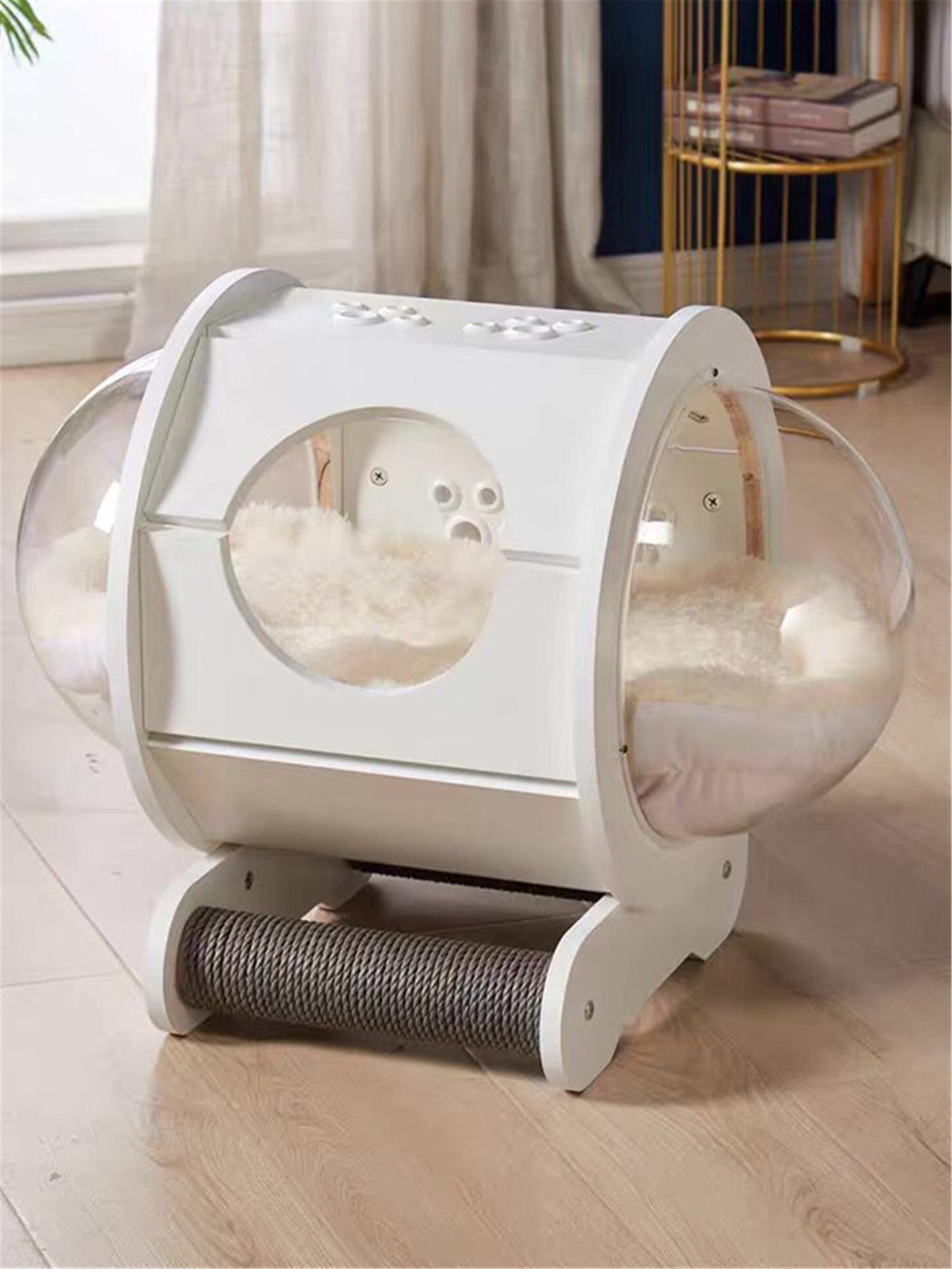 Dog Bed House Cat Bed Wood Space Capsule With Plush Cushions Etsy