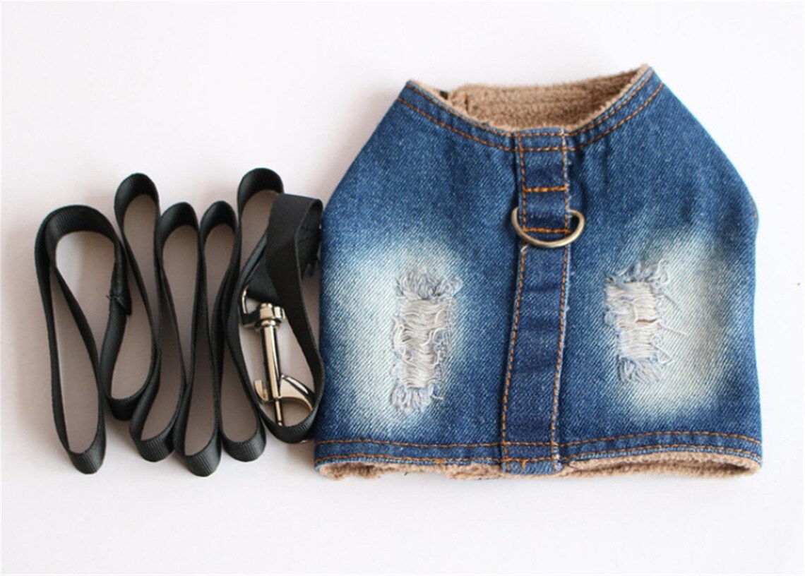 Small Dog Harness Vest Coat Jacket Denim Jeans Outfit Etsy