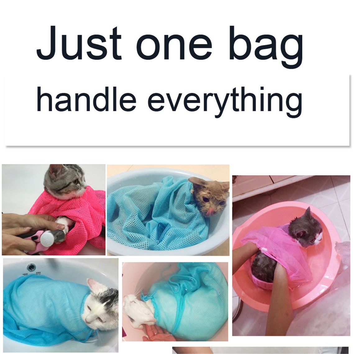 Mesh Cat Bathing Bag Cats Grooming Washing Bags Cat Bath Clean Etsy