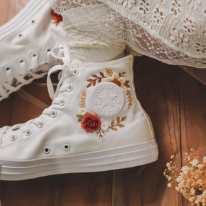 Wedding Converse for Bride, Fall Rustic Flower Embroidered Converse ...