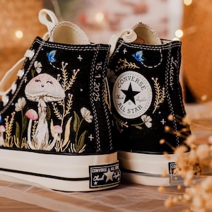 Custom Converse Chuck Taylor Mushrooms Embroidered Converse Shoes, Mushrooms Embroidered Sneaker, Wildflowers, Mushroom Embroidered Converse