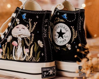 Aangepaste Converse Chuck Taylor-paddenstoelen geborduurde Converse-schoenen, paddenstoelen geborduurde sneaker, wilde bloemen, paddenstoelen geborduurde Converse