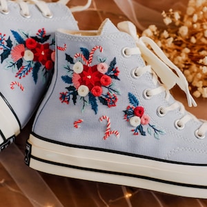 Embroidered Converse Chuck Taylor, Embroidery Flowers Canvas Shoes Converse, Converse Embroidery Flowers, Floral Embroidered Sneakers Gifts