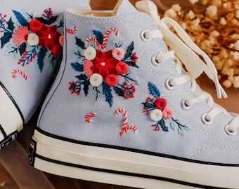 Embroidered Converse Chuck Taylor, Embroidery Flowers Canvas Shoes Converse, Converse Embroidery Flowers, Floral Embroidered Sneakers Gifts