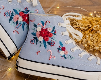 Bride Wedding Shoes, Hand Embroidered Flower Platform Sneakers, Personalized Bridal Sneakers, Floral Garden Wedding Shoes, Gift for Her