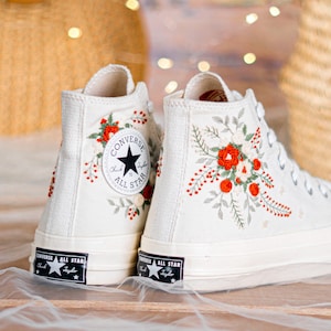 Wedding Converse Embroidered ,Custom Wildflower Embroidered Sneakers for Bride, Embroidered Wedding Reception Shoes, Wedding Gift