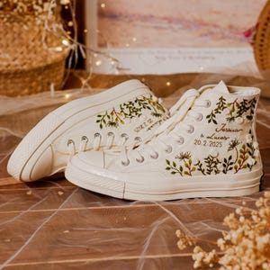 Custom Wedding Converse High Tops, Bridal Flowers Embroidered Shoes, Wedding Flowers Embroidered Sneakers, Personalized Gifts for Girlfriend