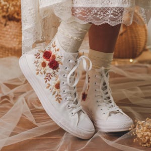 Wedding Converse for Bride, Fall Rustic Flower Embroidered Converse ...