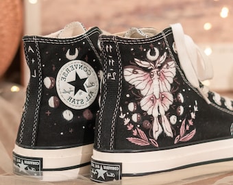 Converse Embroidery, Luna Moth Embroidered Converse Custom, Butterfly Embroidered Shoes for Women,  Insect Embroidery Art, Birthday Gift