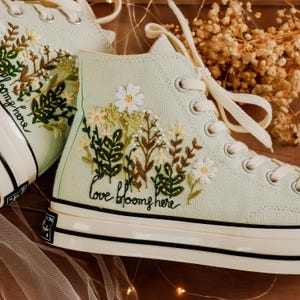 Embroidered Converse Summit Sage, Dandelion, Daisy Flower Embroidered Shoes, Bridal Flowers Embroidered Sneakers, Custom Wedding Converse