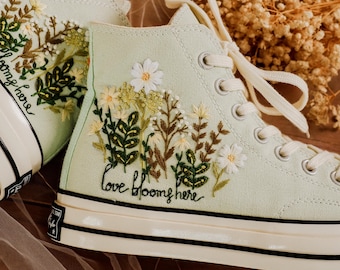 Embroidered Converse Summit Sage, Dandelion, Daisy Flower Embroidered Shoes, Bridal Flowers Embroidered Sneakers, Custom Wedding Converse
