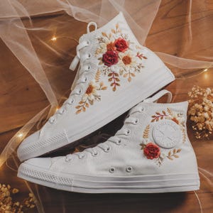 Wedding Converse for Bride, Fall Rustic Flower Embroidered Converse ...