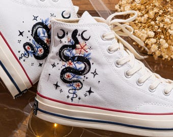 Unique Custom Embroidered Converse Chuck 70 High Top, Converse Embroidery Snake Mystical, Custom Embroidered Sneakers Handmade, Fashion Gift