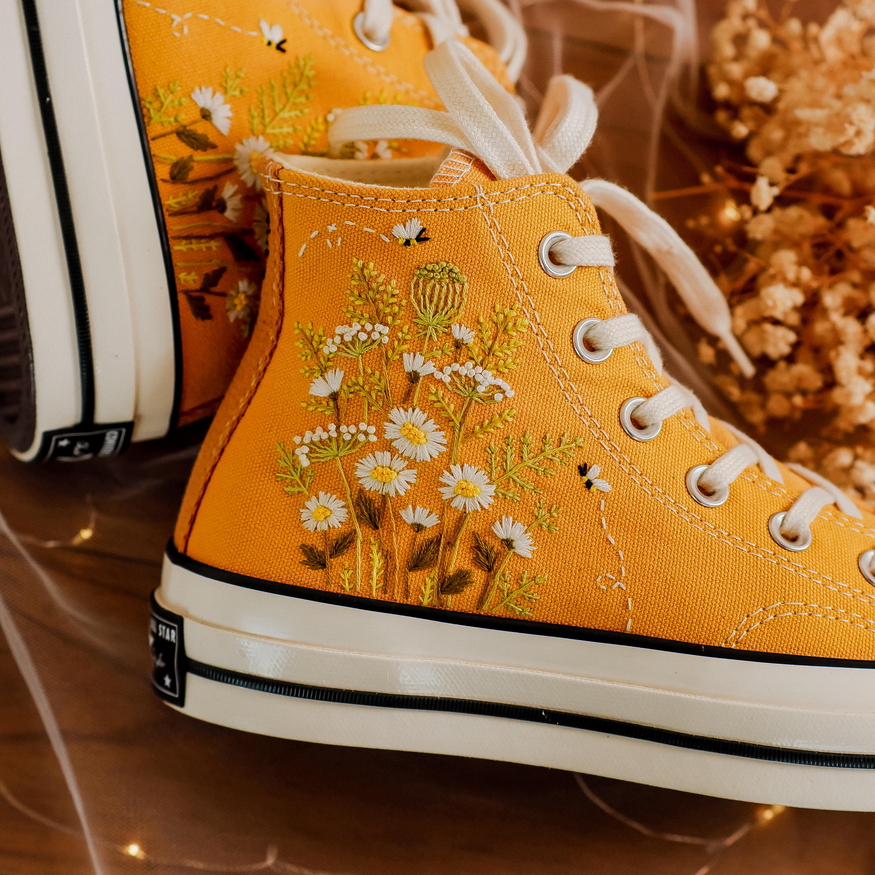 Flower and Bees Embroidered Converse