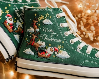 Embroidered Converse/christmas Shoes Chuck Taylor 1970s Christmas