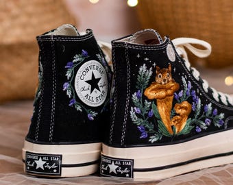 Embroidered Converse Chuck Taylor High Top, Custom Mushroom & Lavender Embroidery Converse Shoes , Unique Handmade Shoes, Birthday Gift