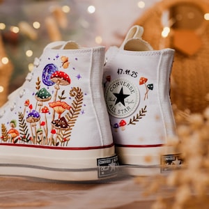 Embroidered Converse Mushrooms, Converse Embroidery Mushrooms Garden, Custom Shoes Embroidered Mushrooms, Birthday Gifts for Nature Lovers