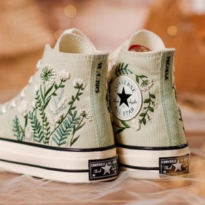 Embroidered Converse High Tops, Embroidery Flowers Canvas Shoes Converse, Converse Embroidery Carnations, Dandelions Embroidered Sneakers