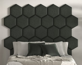 Upholstered Wall cushion Hexagon dark gray headboard bed - wall cushion - sound absorber - wall covering - wall panel - velvet fabric