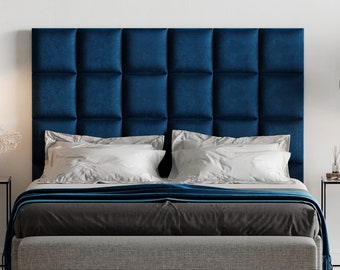 Upholstered wall cushion dark blue 30x30 velvet padded headboard bed - wall decor - sound absorber - wall covering - wall panel