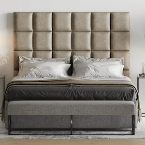 Upholstered wall cushion beige 30x30 velvet padded headboard bed - wall decor - sound absorber - wall covering - wall panel