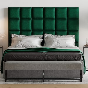 Upholstered wall cushion dark green 30x30 velvet padded headboard bed - wall decor - sound absorber - wall covering - wall panel