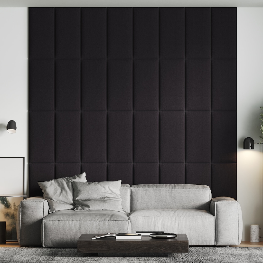 Lycce Wandkussen, wandbekleding, wandpanelen, kunstleer, zwart, 40 x 30 cm