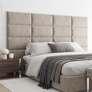 Upholstered wall cushion beige 60x30 velvet padded headboard bed - wall decor - sound absorber - wall covering - wall panel