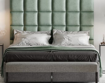 Upholstered wall cushion mint 30x30 velvet padded headboard bed - wall decor - sound absorber - wall covering - wall panel