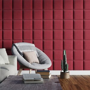 Wall cushion velour cranberry 30x30 cm - wall cushion with extra soft 50 mm padding
