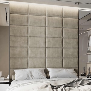 Upholstered wall cushion creme 50x30 velvet padded headboard bed - wall decor - sound absorber - wall covering - wall panel