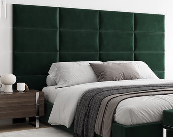 Upholstered wall cushion dark green 60x30 velvet padded headboard bed - wall decor - sound absorber - wall covering - wall panel