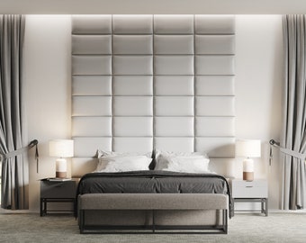 Wandpolster Weiß Kunstleder LEVANTO Wandkissen Polster Kopfteil Bett Paneel Wandpaneel Wandschutz Schallabsorber