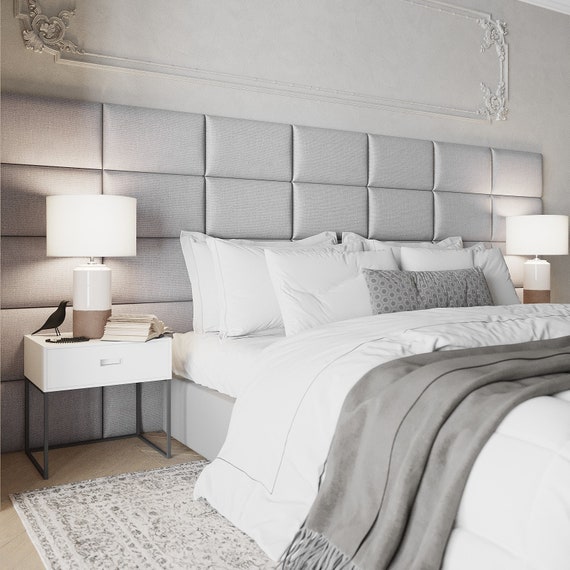 Wall Cushion Woven Fabric Silver 60x30 Upholstered Headboard Bed