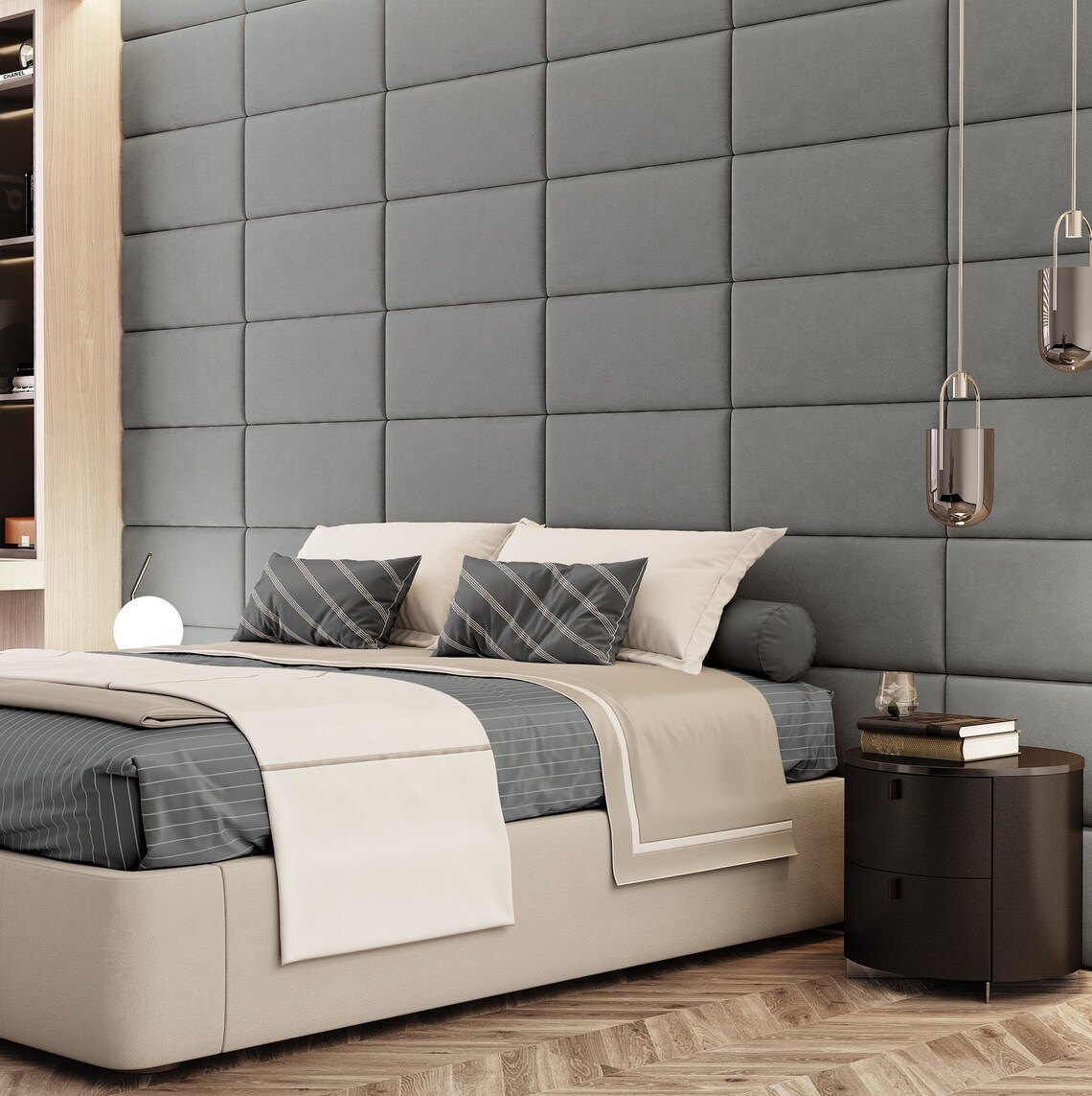 Set padded bed headboard / upholstery wall cushion wall Etsy