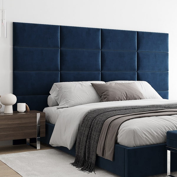 Cojín de pared terciopelo azul oscuro 60x30 cabecero cama tapizado - panel de pared - panel - revestimiento de paredes - decoración de paredes decoración de paredes - tapicería