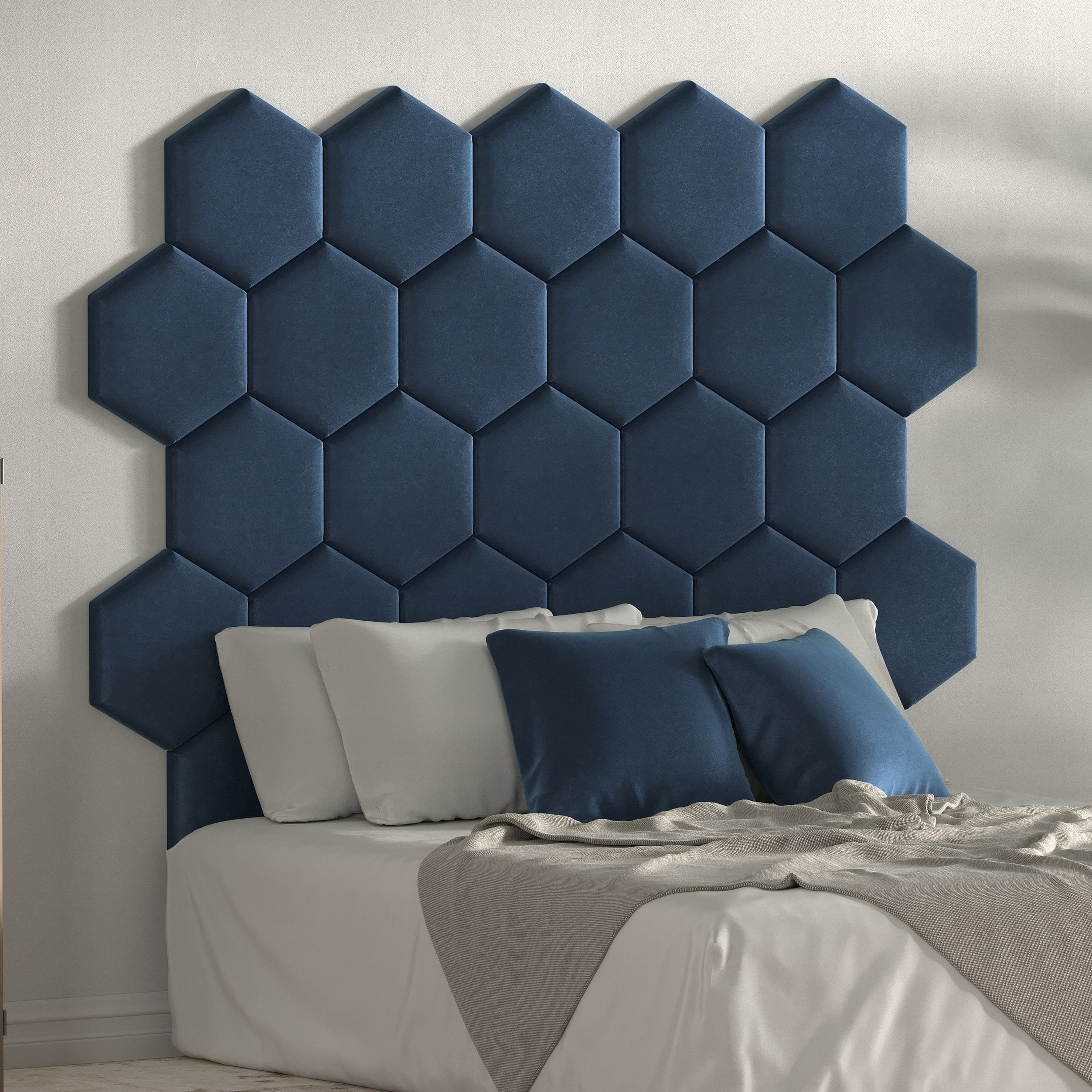 Upholstered Wall Cushion Hexagon Blue Headboard Bed Wall Etsy Canada