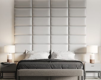 Cojín de pared de cuero blanco, 50 x 30 cm, cojín de pared, cabecero, panel de cama, protección de pared, amortiguador de sonido