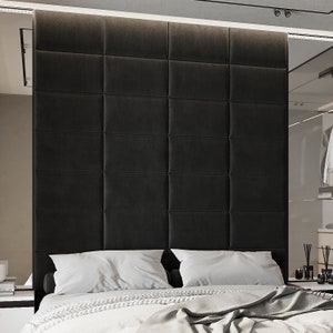 Upholstered wall cushion dark grey 50x30 velvet padded headboard bed - wall decor - sound absorber - wall covering - wall panel