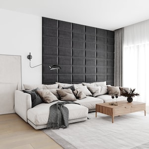 Wall cushion woven fabric gray 50x30 padded headboard bed - wall protection - sound absorber - wall covering - wall panel