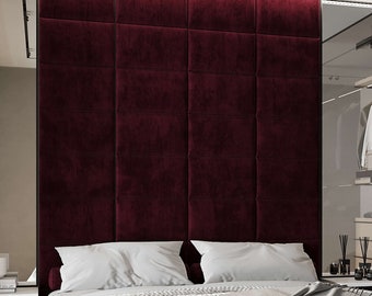 Upholstered wall cushion bordeaux 50x30 velvet padded headboard bed - wall decor - sound absorber - wall covering - wall panel