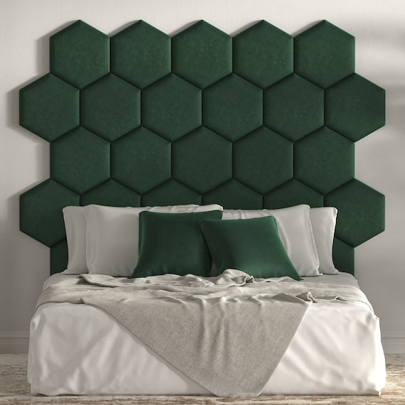 Wandpolster Hexagon Dunkelgrün gepolstertes Kopfteil Bett Wandkissen  Schallabsorber Wandverkleidung Wandpaneel Samtstoff -  Schweiz